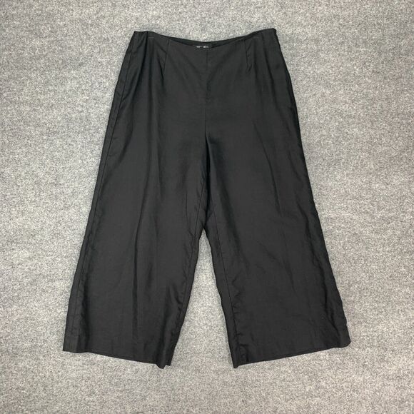 Lafayette 148 Gaucho Linen Pants Womens 8 Solid Black Wide Leg Side Zip Cropped - Picture 2 of 12